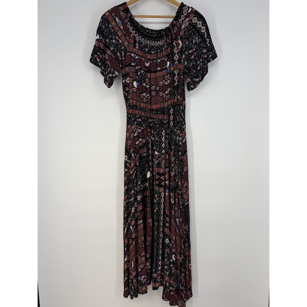 Jaase Maxi Floral Leah Dress M Peasant Off The Shoulder Smocked 100% Rayon Boho
